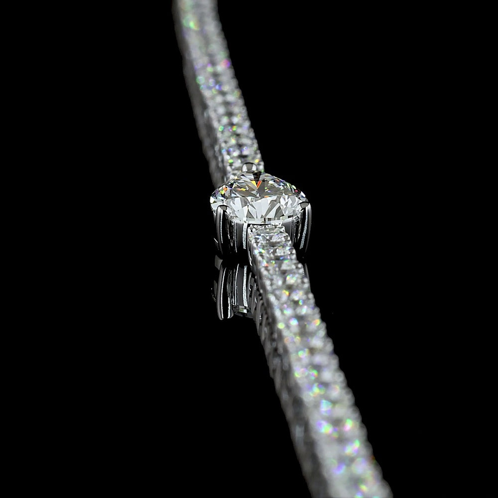 14K White Gold Tennis Bracelet with East-West Pear Shape Lab Diamond and 64 Round Brilliant Cut Lab Diamonds - 4.52 Carat Total Weight - Covaloro Fine Jewelry