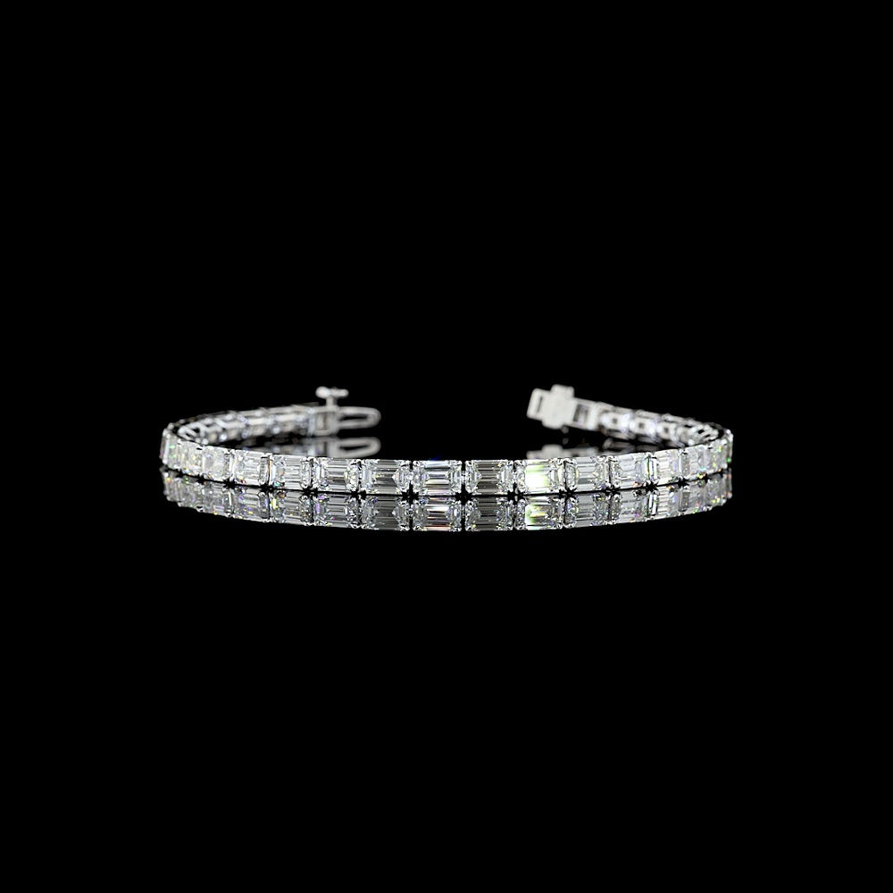14K White Gold Tennis Bracelet with East-West Set Emerald Cut Lab Diamonds - 11.47 Carat Total Diamond Weight - Covaloro Fine Jewelry