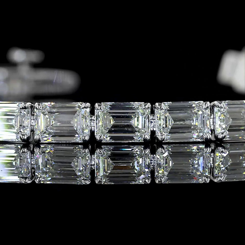 14K White Gold Tennis Bracelet with East-West Set Emerald Cut Lab Diamonds - 11.47 Carat Total Diamond Weight - Covaloro Fine Jewelry