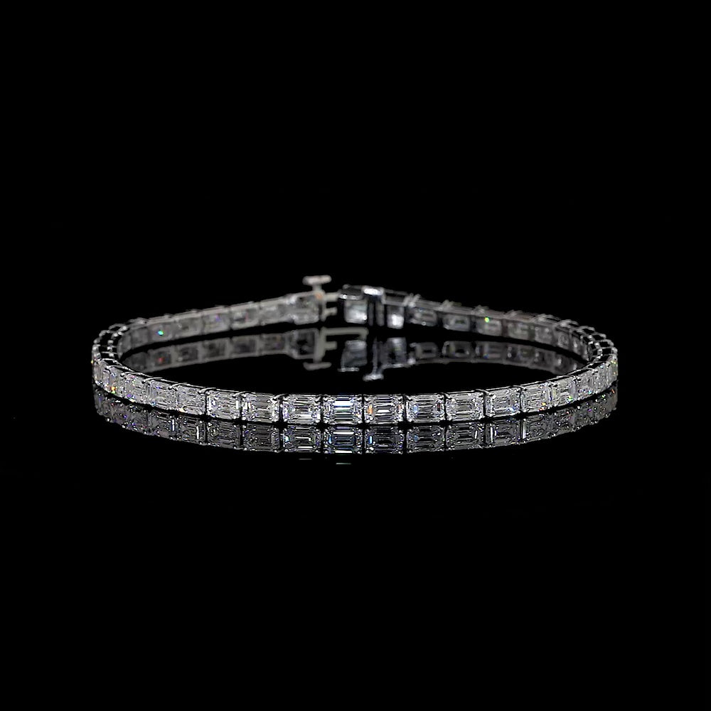 14K White Gold Tennis Bracelet with East-West Set Emerald Cut Lab Diamonds - 4.33 Carat Total Weight - Covaloro Fine Jewelry
