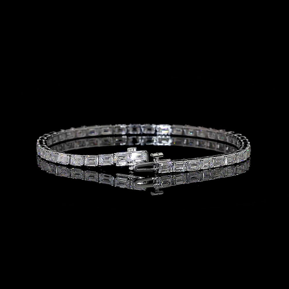 14K White Gold Tennis Bracelet with East-West Set Emerald Cut Lab Diamonds - 4.33 Carat Total Weight - Covaloro Fine Jewelry