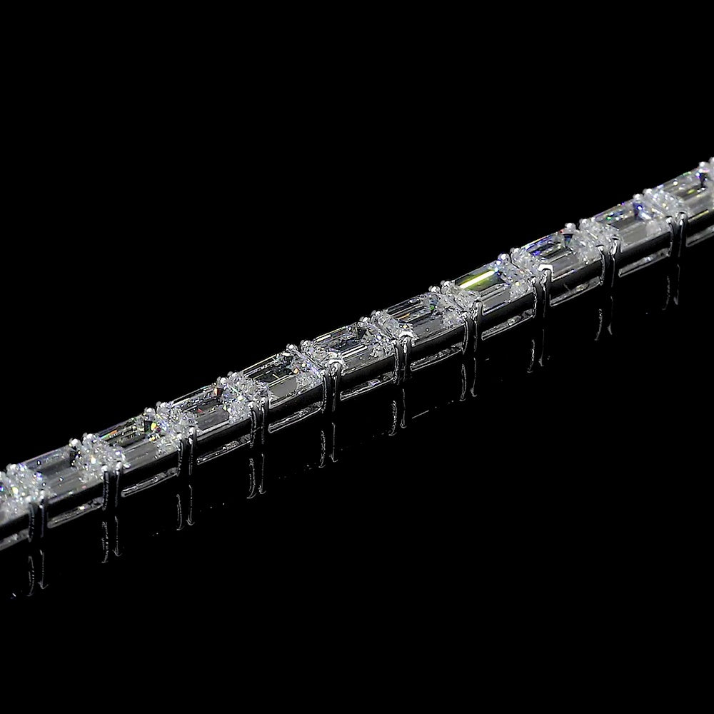 14K White Gold Tennis Bracelet with East-West Set Emerald Cut Lab Diamonds - 4.33 Carat Total Weight - Covaloro Fine Jewelry