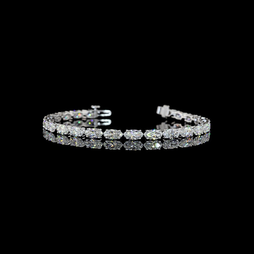 14K White Gold Tennis Bracelet with East-West Set Moval Cut Lab Diamonds - 7.41 Carat Total Diamond Weight - Covaloro Fine Jewelry