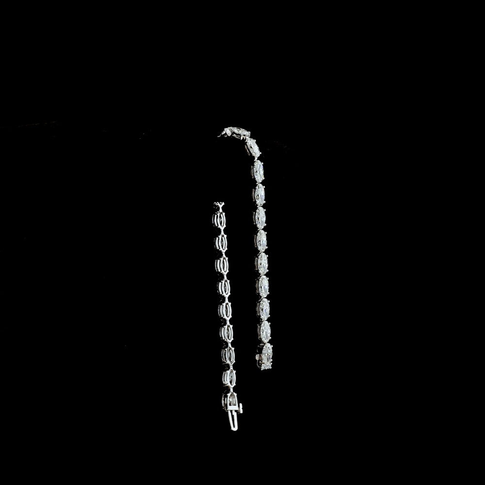 14K White Gold Tennis Bracelet with East-West Set Moval Cut Lab Diamonds - 7.41 Carat Total Diamond Weight - Covaloro Fine Jewelry