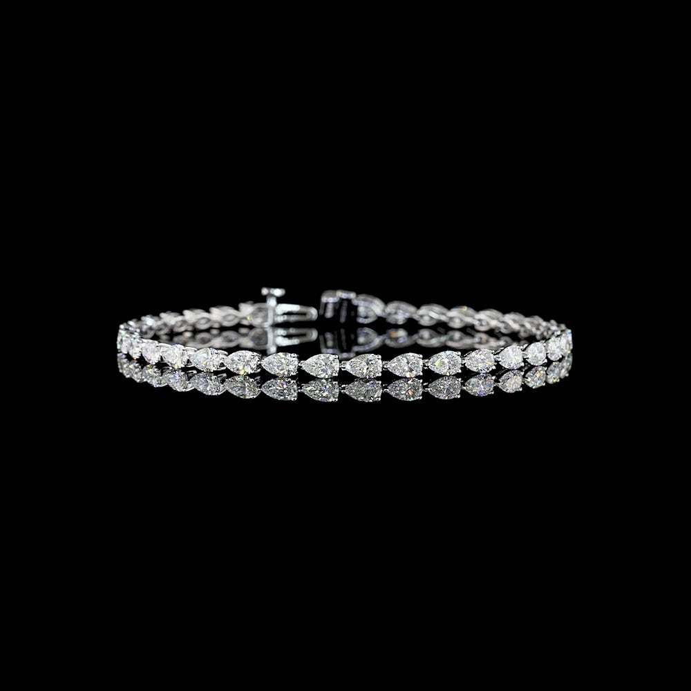 14K White Gold Tennis Bracelet with East-West Set Pear Shape Lab Diamonds - 6.10 Carat Total Weight, 35 Stones E-F Color VS1 Clarity - Covaloro Fine Jewelry