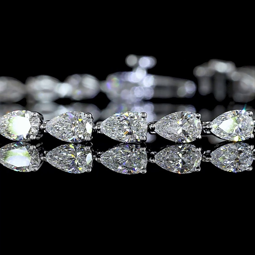 14K White Gold Tennis Bracelet with East-West Set Pear Shape Lab Diamonds - 6.10 Carat Total Weight, 35 Stones E-F Color VS1 Clarity - Covaloro Fine Jewelry