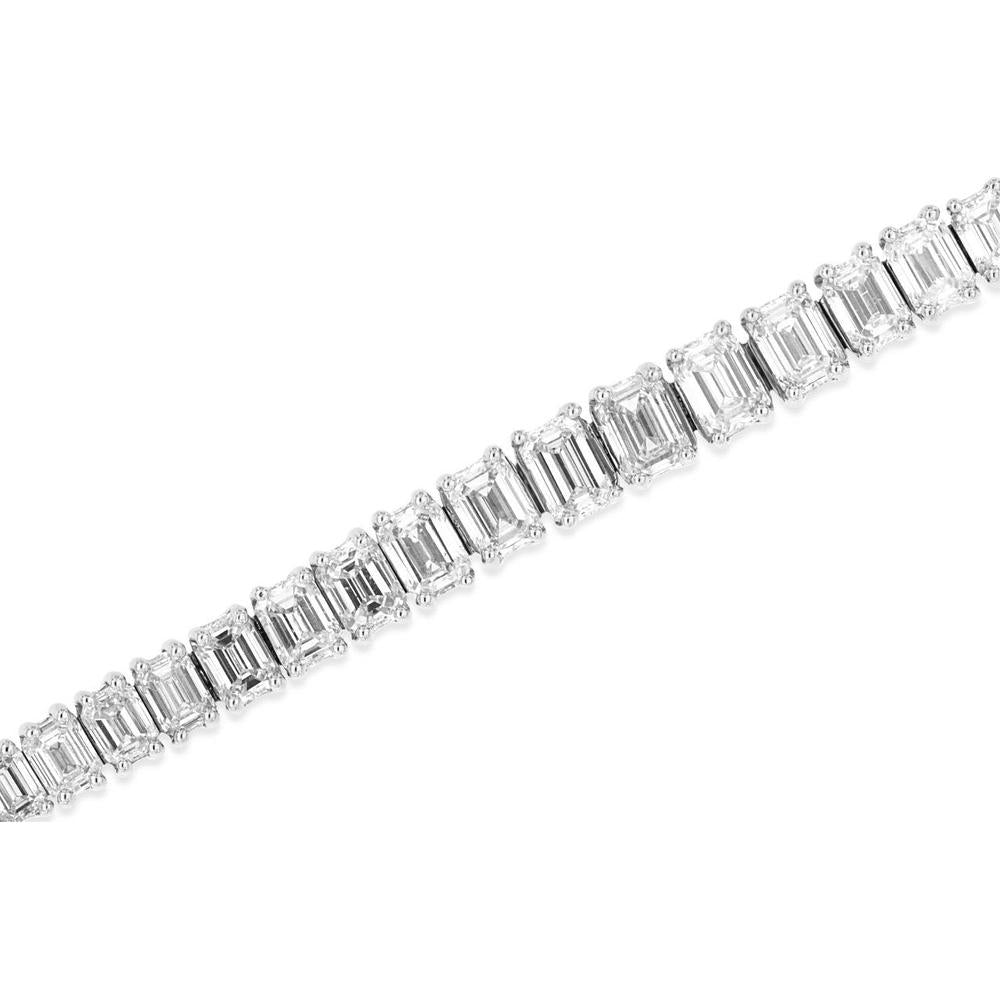 14K White Gold Tennis Bracelet with Emerald-Cut Diamonds - 8.25 Carat Total Diamond Weight - Royal Jewelry