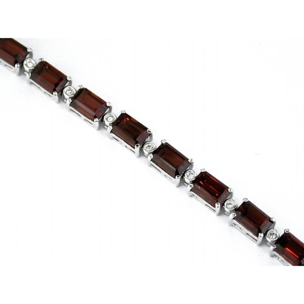 14K White Gold Tennis Bracelet with Emerald Cut Garnet and Round Diamonds - 16.16 Carats Total Gem Weight