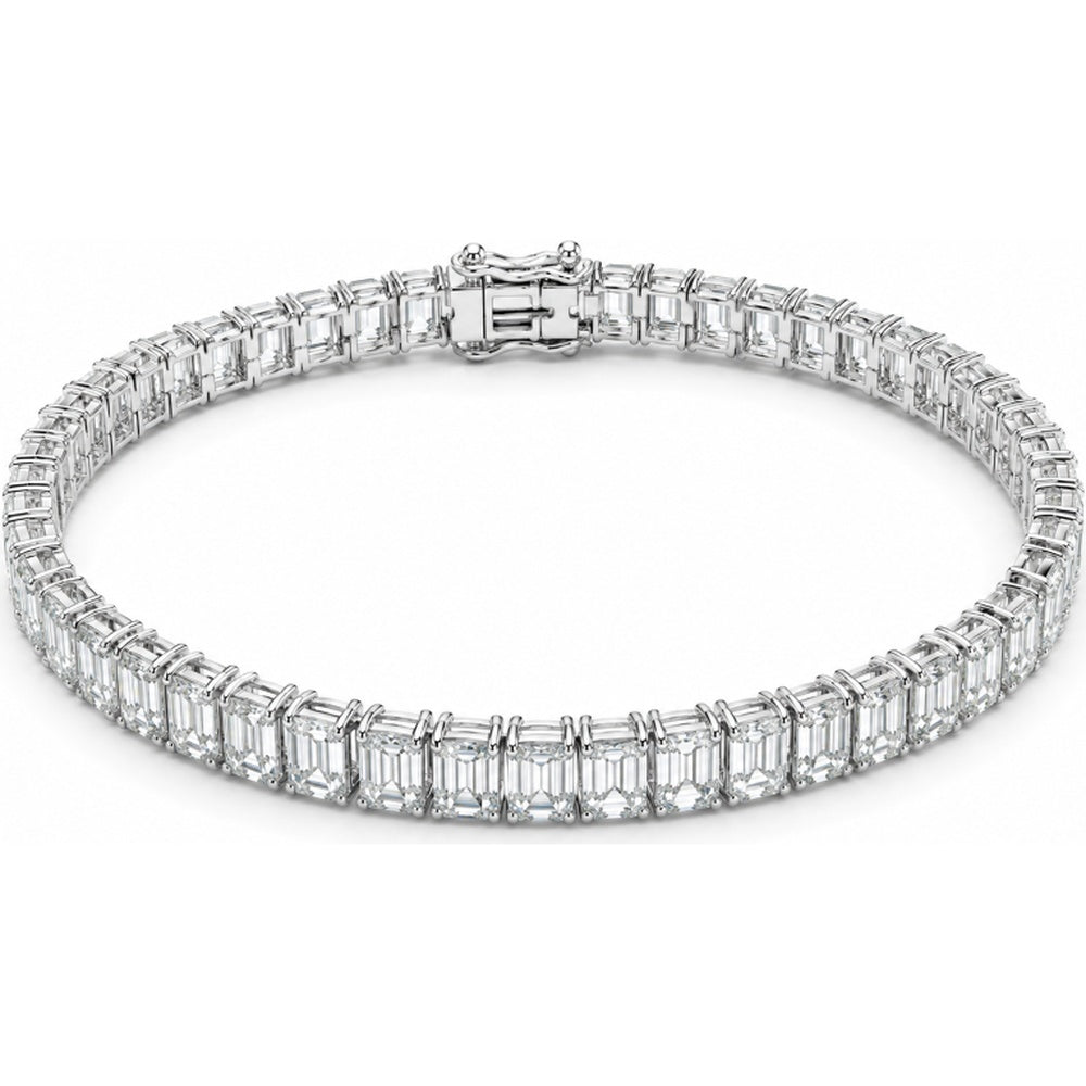 14K White Gold Tennis Bracelet with Emerald-Cut Lab Grown Diamonds - 13.60 Carat Total Diamond Weight by Auriventus