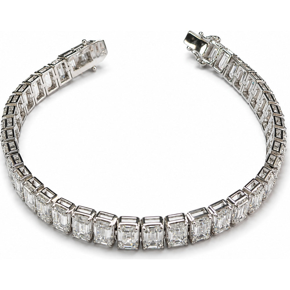 14K White Gold Tennis Bracelet with Emerald-Cut Lab Grown Diamonds - 25.13 Carat Total Diamond Weight by Auriventus