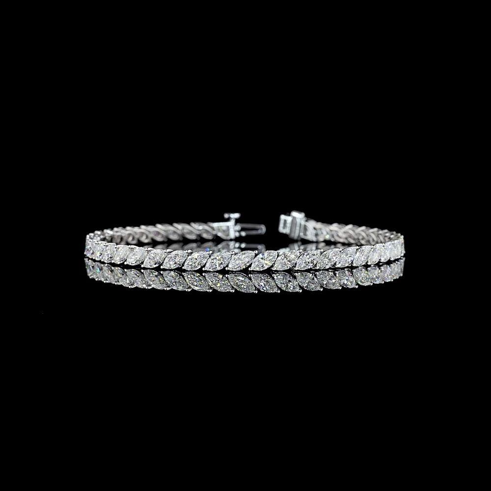 14K White Gold Tennis Bracelet with Inclined Marquise Cut Lab Diamonds - 7.60 Carat Total Weight, E-F Color VS Clarity - Covaloro Fine Jewelry