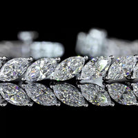 14K White Gold Tennis Bracelet with Inclined Marquise Cut Lab Diamonds - 7.60 Carat Total Weight, E-F Color VS Clarity - Covaloro Fine Jewelry