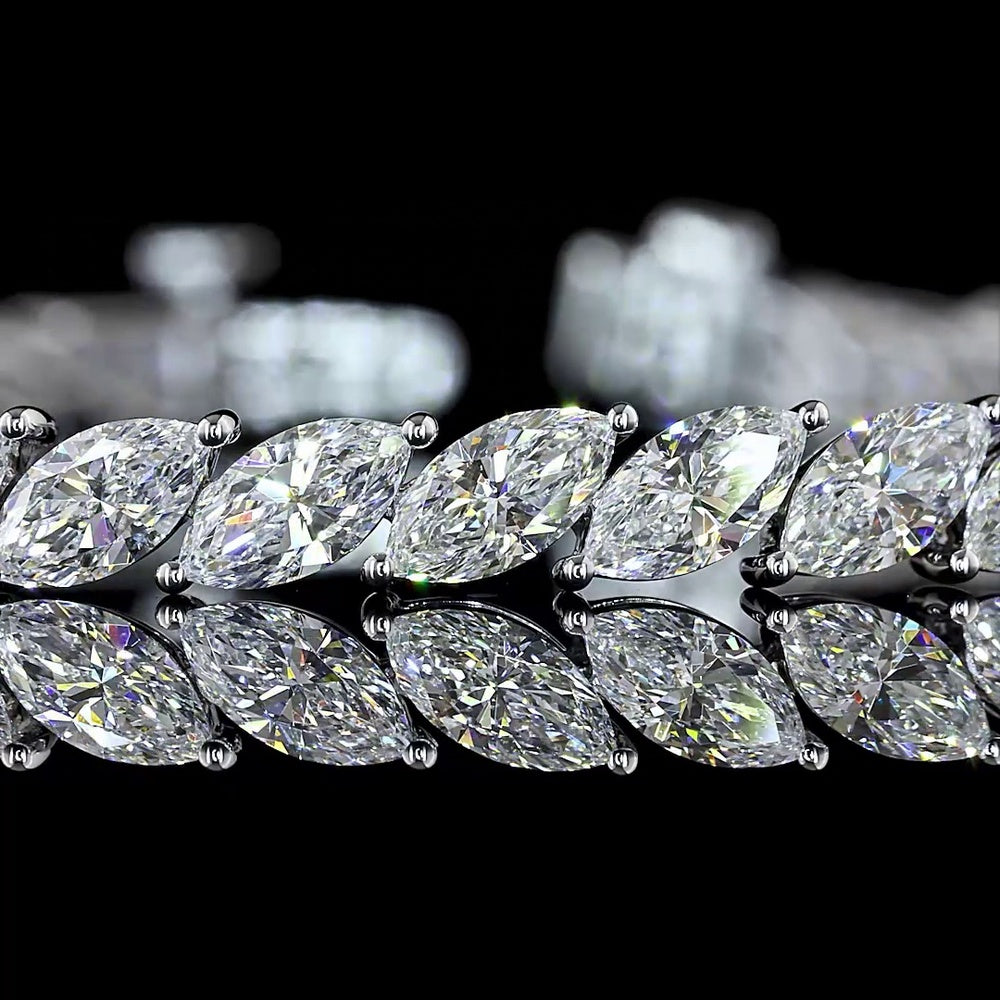 14K White Gold Tennis Bracelet with Inclined Marquise Cut Lab Diamonds - 7.60 Carat Total Weight, E-F Color VS Clarity - Covaloro Fine Jewelry