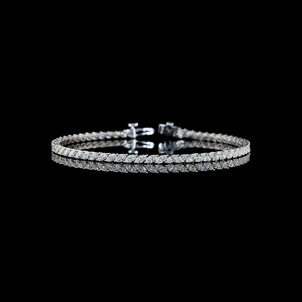 14K White Gold Tennis Bracelet with Inclined Prong Set Marquise Cut Natural Diamonds - 3.61 Carat Total Diamond Weight - Covaloro Fine Jewelry