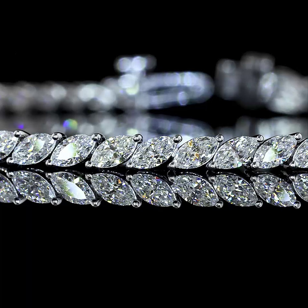 14K White Gold Tennis Bracelet with Inclined Prong Set Marquise Cut Natural Diamonds - 3.61 Carat Total Diamond Weight - Covaloro Fine Jewelry