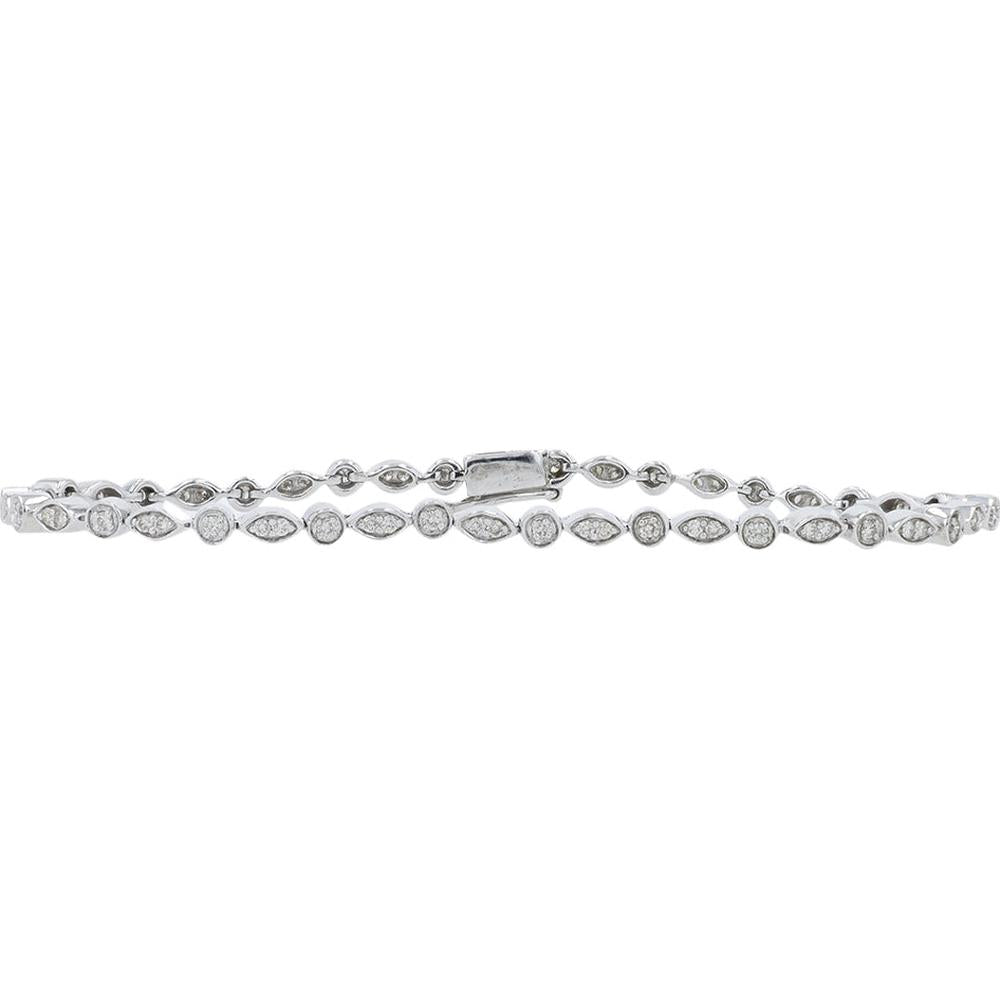 14K White Gold Tennis Bracelet with Marquise Diamonds - 0.75 Carats Total Diamond Weight