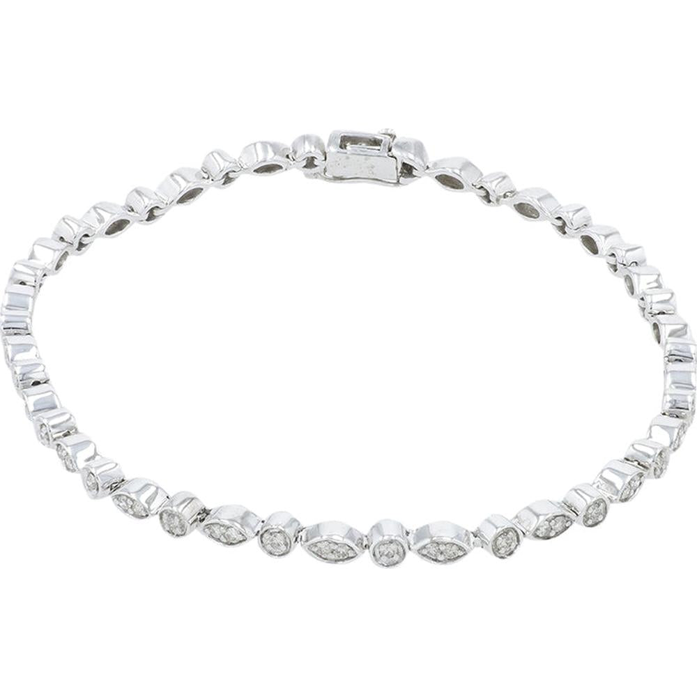 14K White Gold Tennis Bracelet with Marquise Diamonds - 0.75 Carats Total Diamond Weight