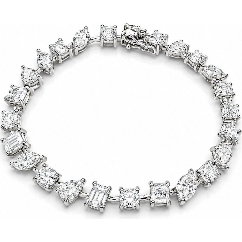14K White Gold Tennis Bracelet with Mixed Fancy Cut Lab Grown Diamonds - 16.65 Carat Total Diamond Weight by Auriventus