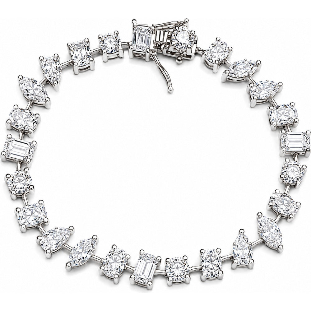 14K White Gold Tennis Bracelet with Multi-Shape Lab Grown Diamonds - 13.25 Carat Total Diamond Weight by Auriventus