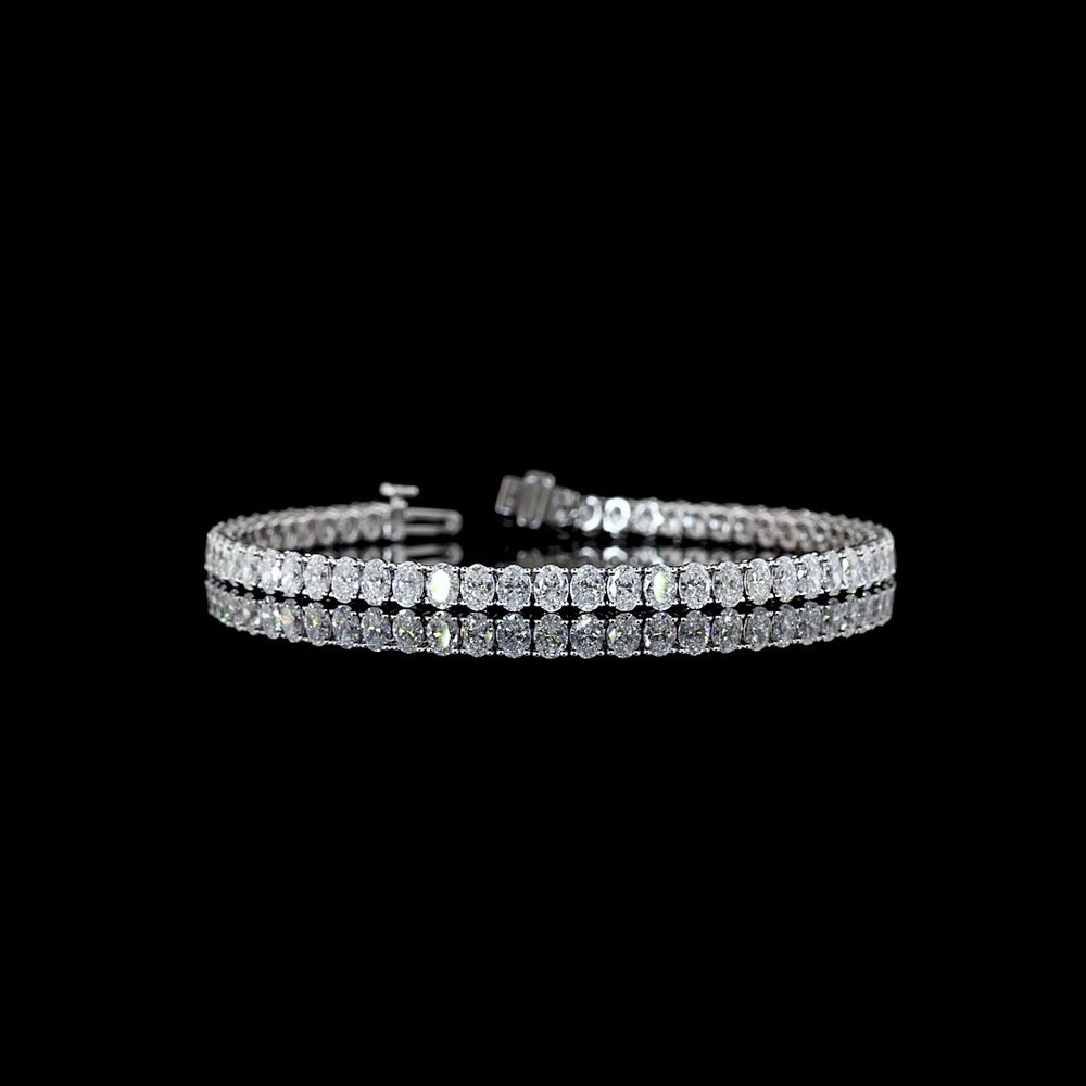 14K White Gold Tennis Bracelet with North-South Oval Cut Lab Diamonds - 6.87 Carats Total Diamond Weight - Covaloro Fine Jewelry