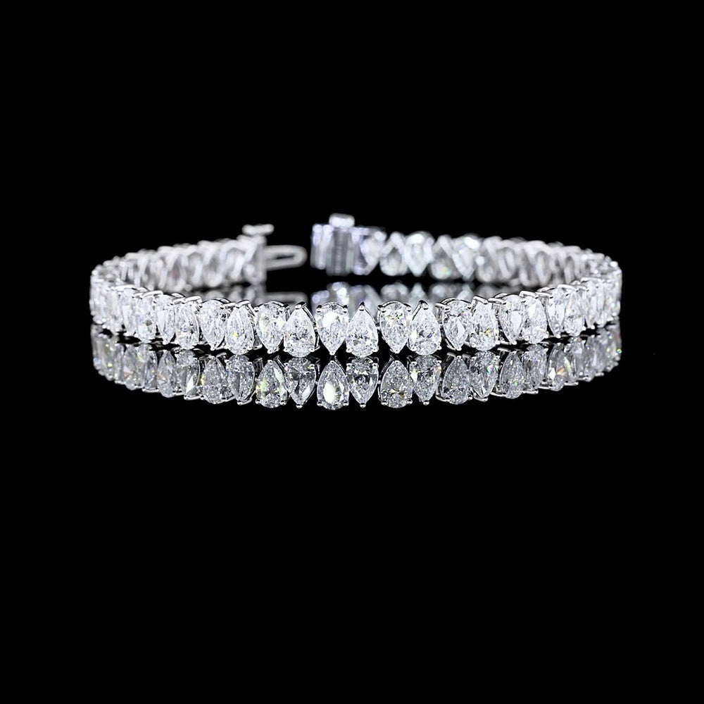 14K White Gold Tennis Bracelet with North-South Pear Shape Lab Diamonds - 13.09 Carat Total Diamond Weight, E-F VS Clarity - Covaloro Fine Jewelry