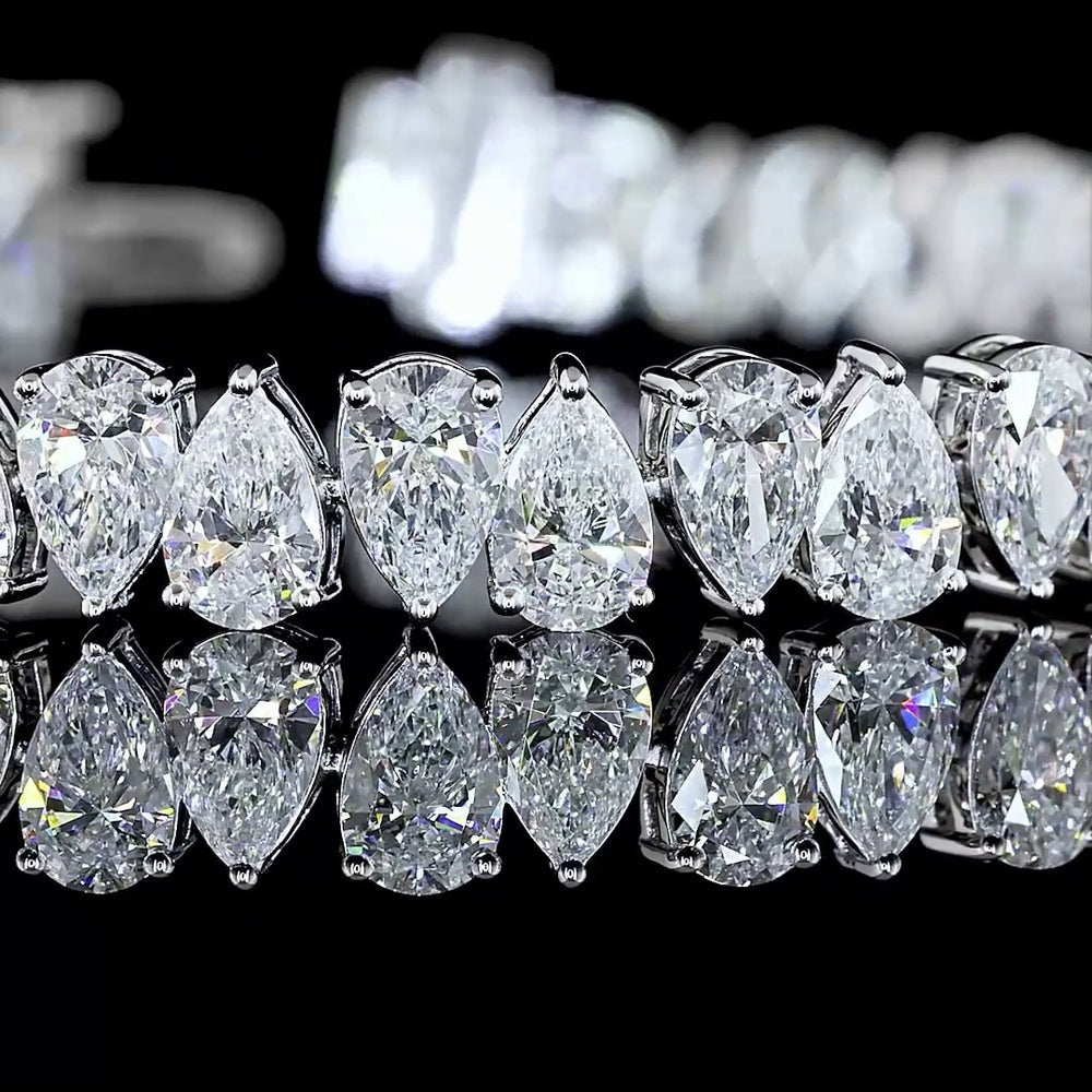 14K White Gold Tennis Bracelet with North-South Pear Shape Lab Diamonds - 13.09 Carat Total Diamond Weight, E-F VS Clarity - Covaloro Fine Jewelry