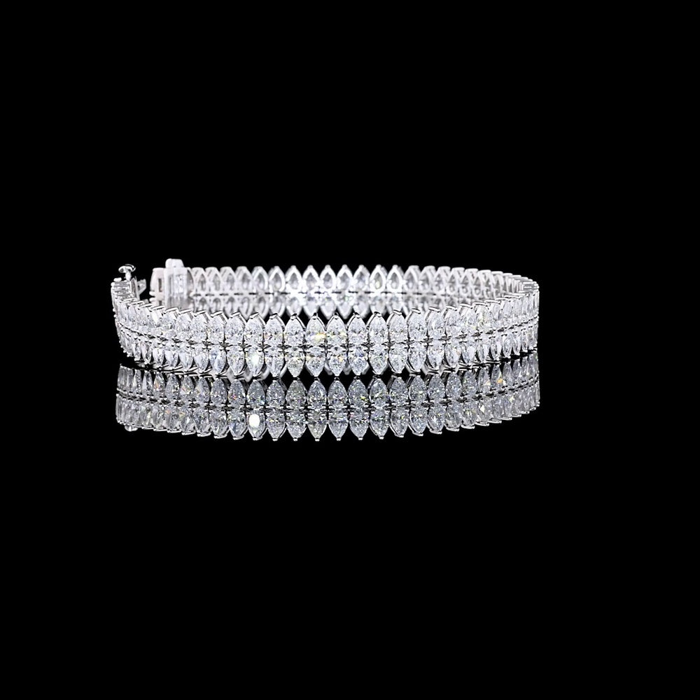 14K White Gold Tennis Bracelet with North-South Pear Shape Lab-Grown Diamonds - 13.96 Total Carat Weight, E-F Color, VS Clarity - Covaloro Fine Jewelry