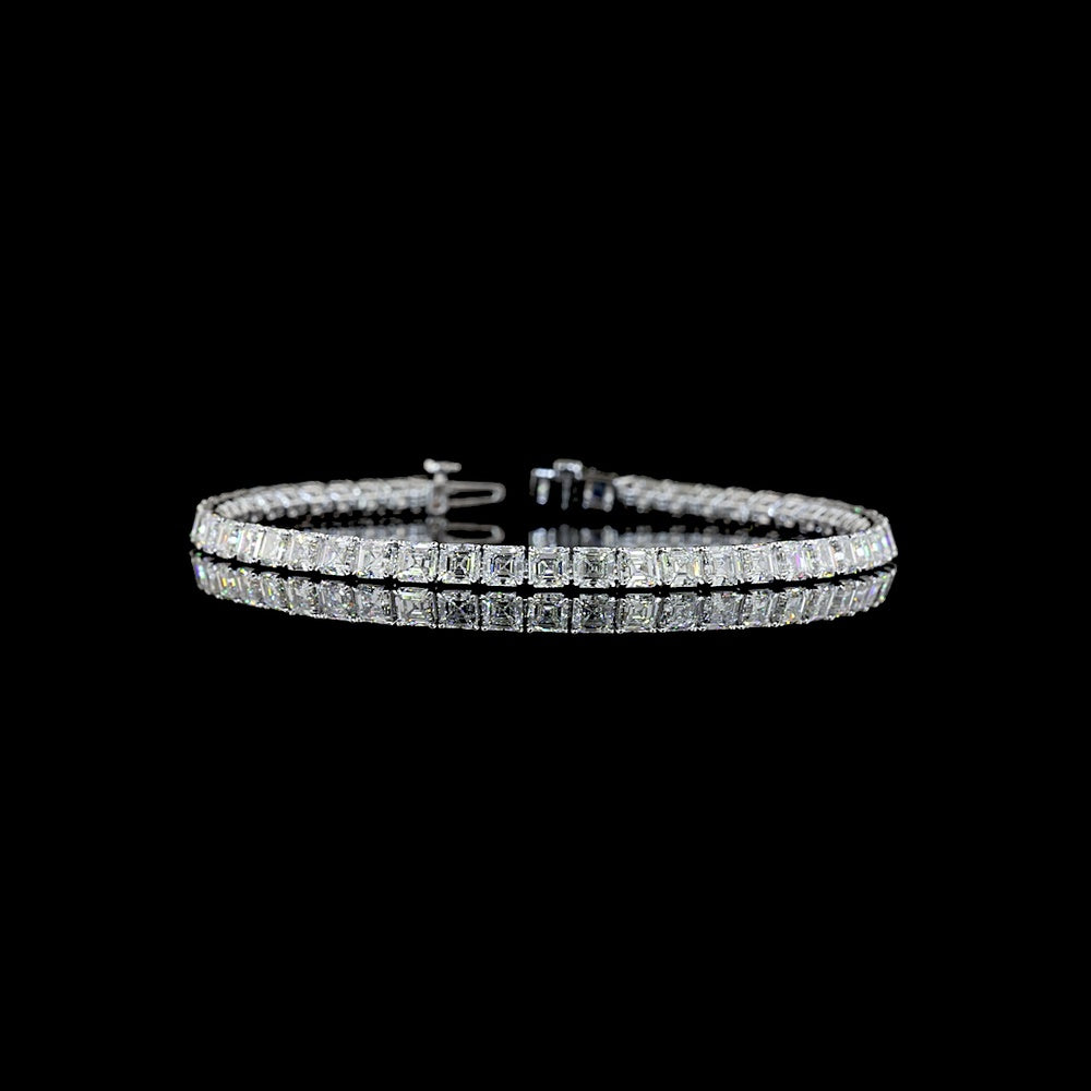 14K White Gold Tennis Bracelet with Prong Set Asscher Cut Lab Diamonds - 10.49 Carat Total Weight, 50 Stones E-F VS1 - Covaloro Fine Jewelry