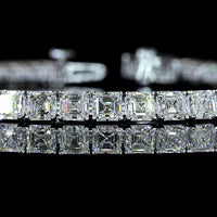 14K White Gold Tennis Bracelet with Prong Set Asscher Cut Lab Diamonds - 10.49 Carat Total Weight, 50 Stones E-F VS1 - Covaloro Fine Jewelry