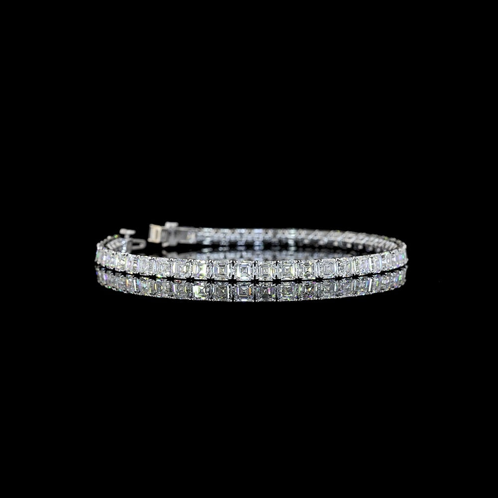 14K White Gold Tennis Bracelet with Prong Set Asscher Cut Lab Diamonds - 12.45 Carat Total Weight (E-F Color, VS1 Clarity) - Covaloro Fine Jewelry