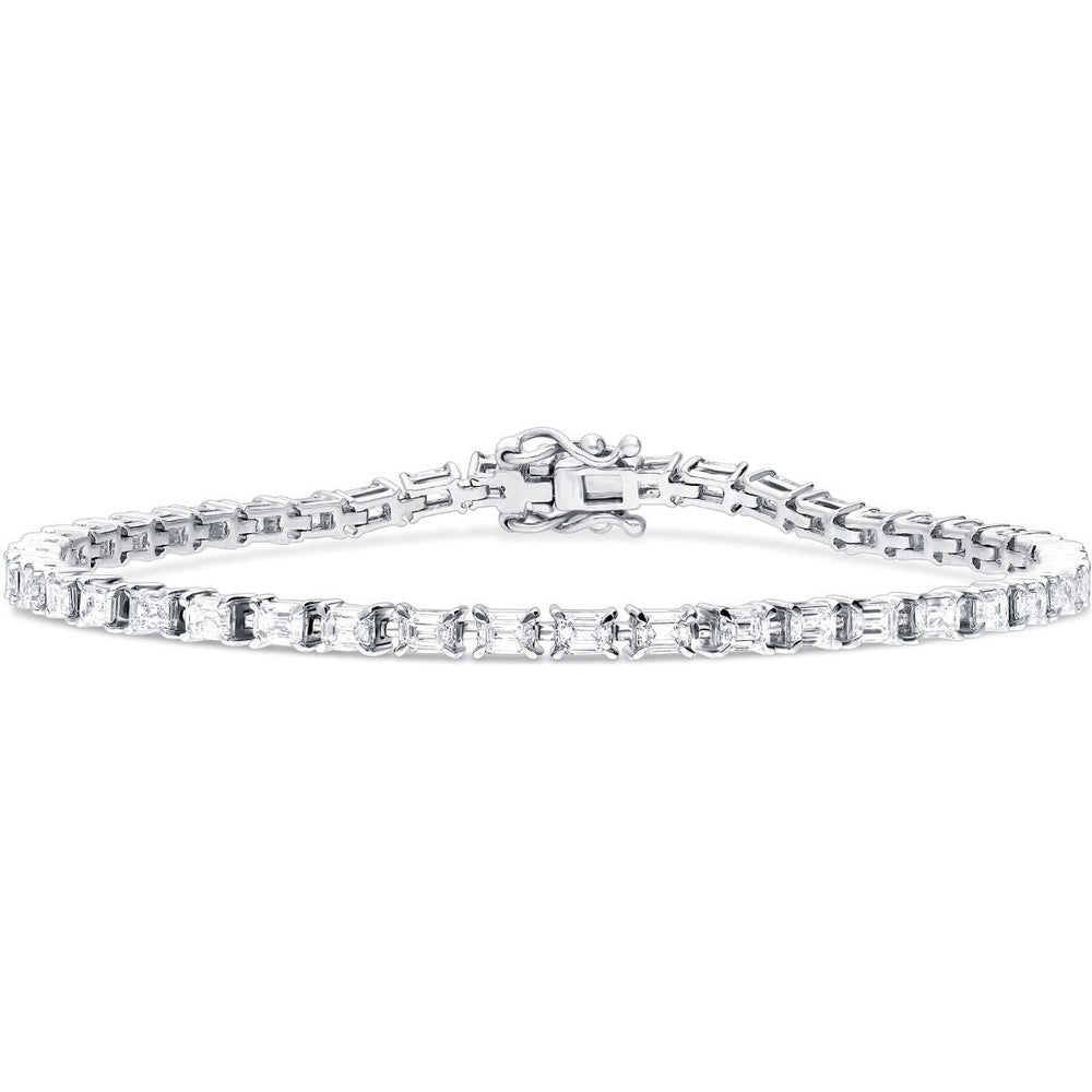14K White Gold Tennis Bracelet with Prong-Set Emerald Cut Diamonds - 4.26 Carat Total Diamond Weight by Auriventus