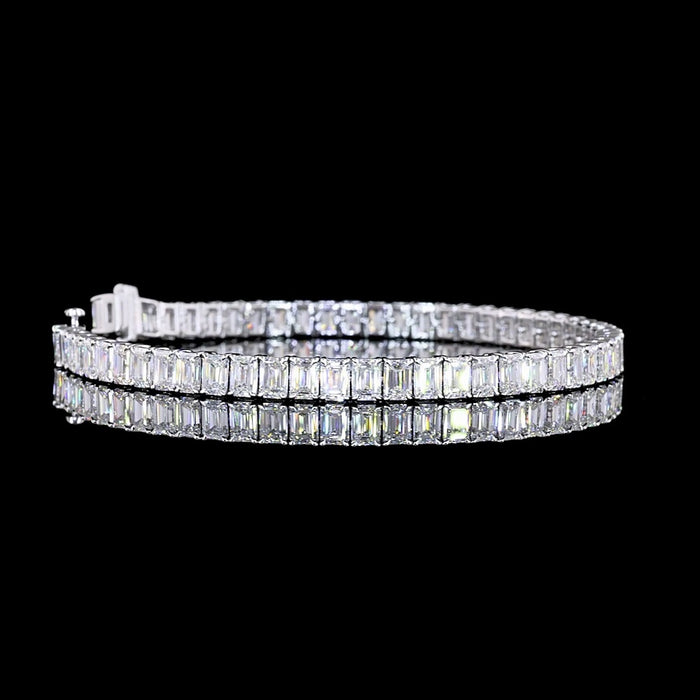 14K White Gold Tennis Bracelet with Prong Set Emerald Cut Lab Diamonds - 12.16 Total Carat Weight - Covaloro Fine Jewelry