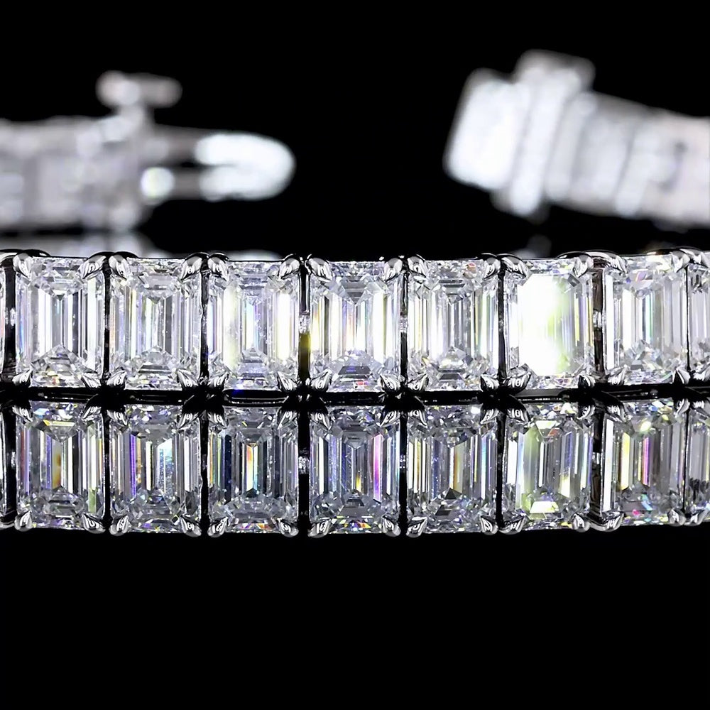 14K White Gold Tennis Bracelet with Prong Set Emerald Cut Lab Diamonds - 12.16 Total Carat Weight - Covaloro Fine Jewelry