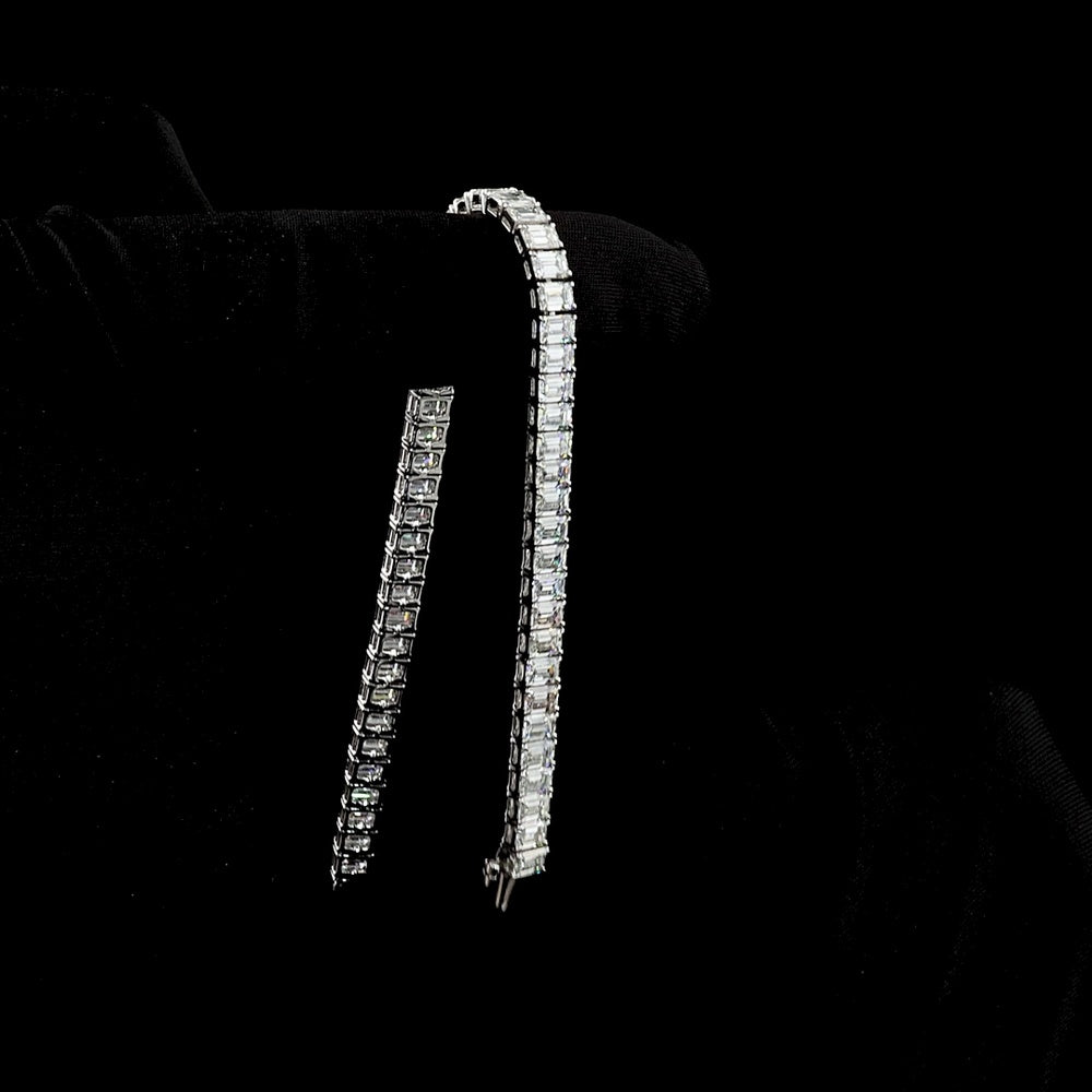 14K White Gold Tennis Bracelet with Prong Set Emerald Cut Lab Diamonds - 12.16 Total Carat Weight - Covaloro Fine Jewelry