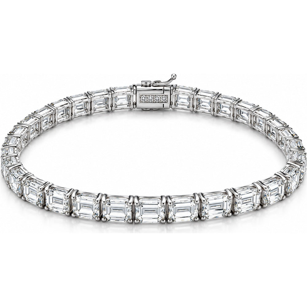 14K White Gold Tennis Bracelet with Prong-Set Emerald Cut Lab Grown Diamonds - 14.00 Carat Total Diamond Weight by Auriventus