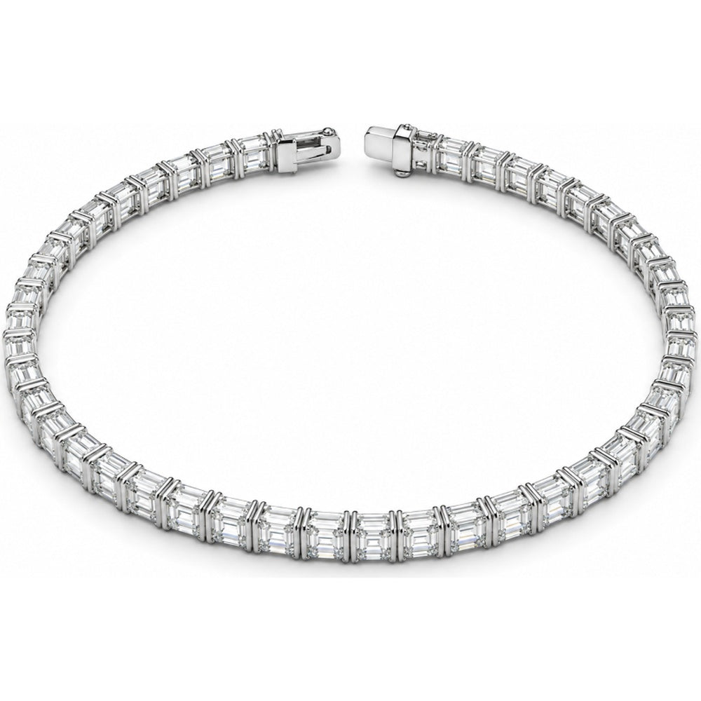 14K White Gold Tennis Bracelet with Prong Set Emerald Cut Lab Grown Diamonds - 28.58 Carat Total Diamond Weight by Auriventus