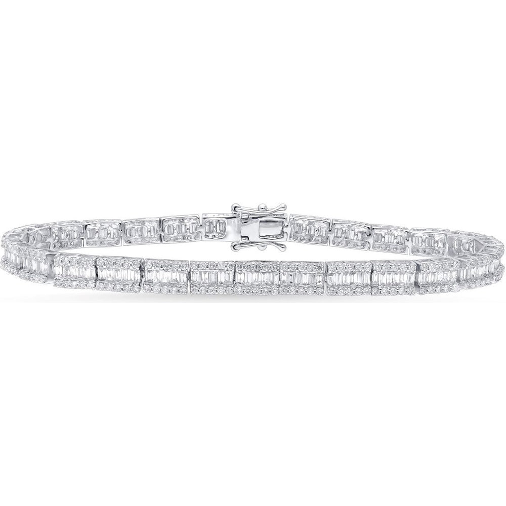 14K White Gold Tennis Bracelet with Prong Set Round and Baguette Diamonds with Milgrain Detail - 3.87 Carat Total Diamond Weight by Auriventus