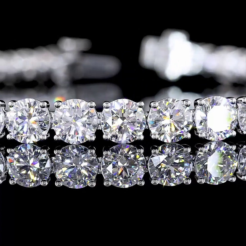 14K White Gold Tennis Bracelet with Prong Set Round Brilliant Cut Lab Diamonds - 12.50 Carat Total Weight - Covaloro Fine Jewelry