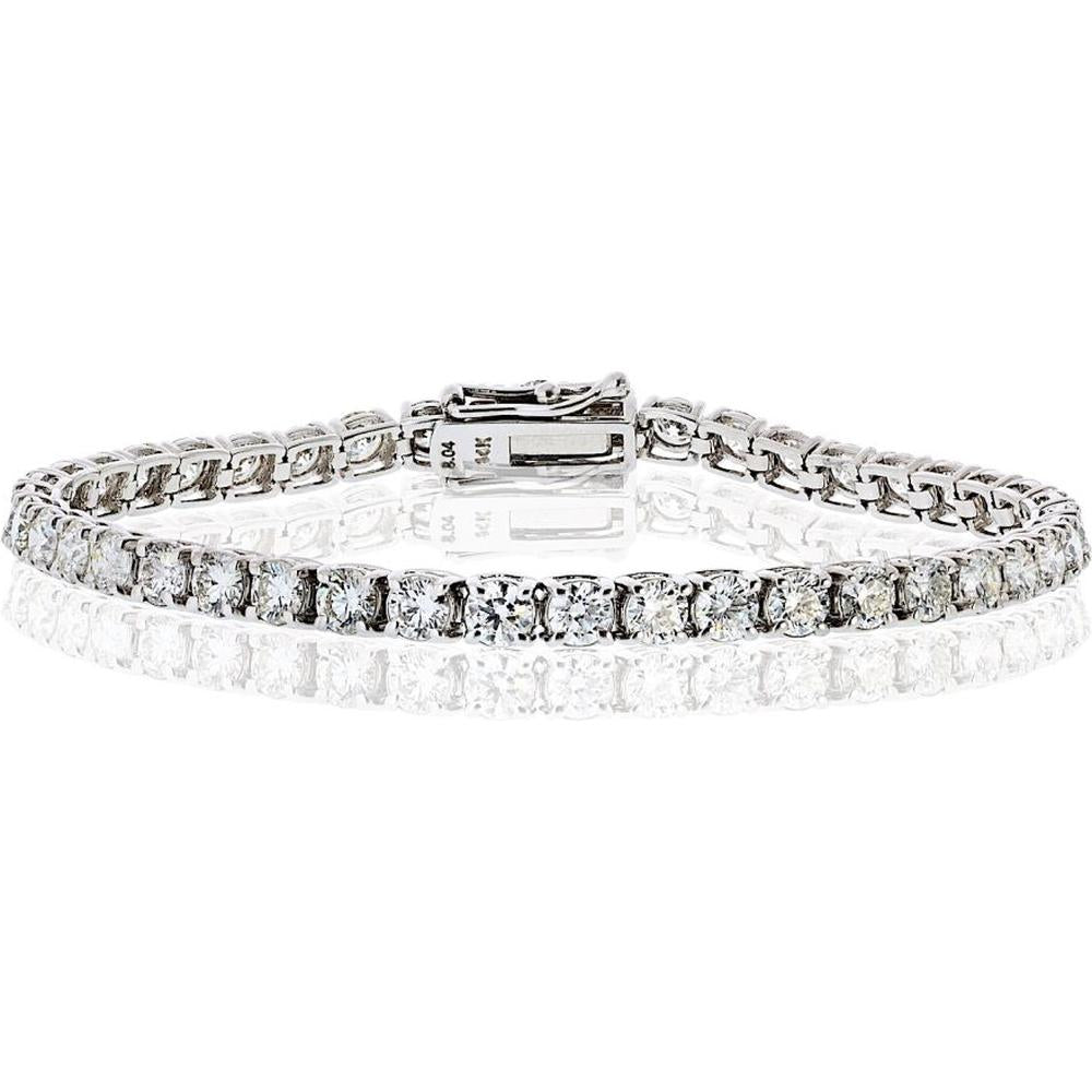 14K White Gold Tennis Bracelet with Round Brilliant Cut Diamonds - 8.04 Carats Total Diamond Weight