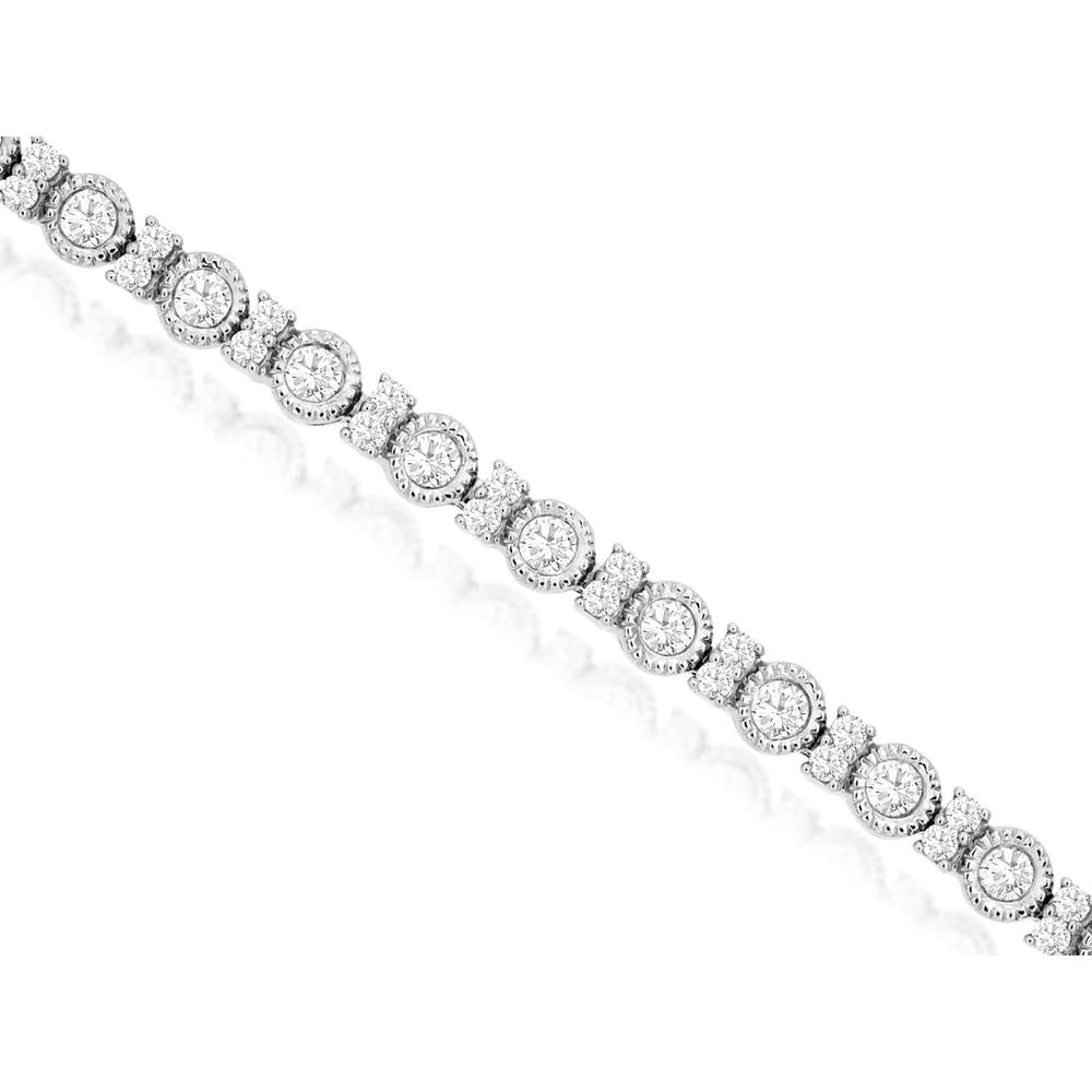 14K White Gold Tennis Bracelet with Round Diamonds and Milgrain Detailing - 2.00 Carats Total Diamond Weight