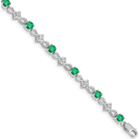 14K White Gold Tennis Bracelet with Round Emeralds and Diamonds - 0.153 Carats Emerald, 0.01 Carats Total Diamond Weight by Monteluci Fine Jewelry
