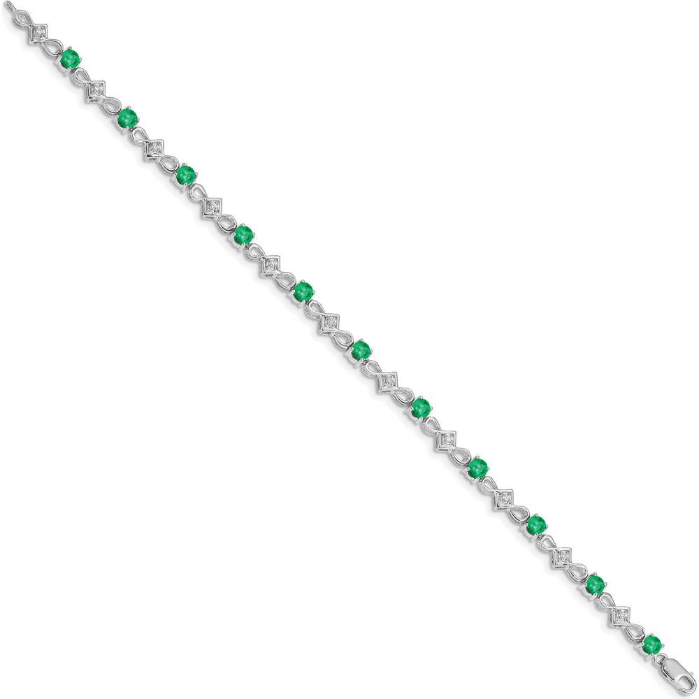 14K White Gold Tennis Bracelet with Round Emeralds and Diamonds - 0.153 Carats Emerald, 0.01 Carats Total Diamond Weight by Monteluci Fine Jewelry