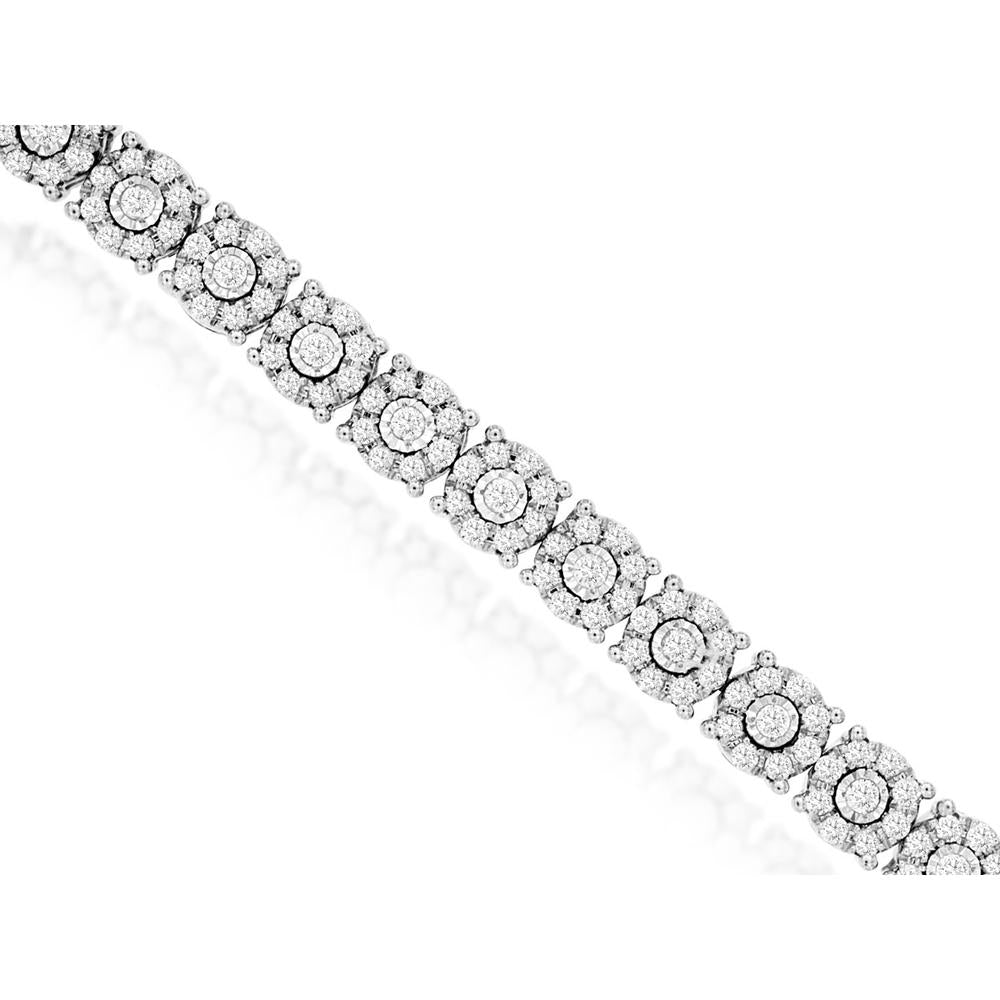 14K White Gold Tennis Bracelet with Round Halo-Style Diamonds - 2.00 Carat Total Diamond Weight - Royal Jewelry