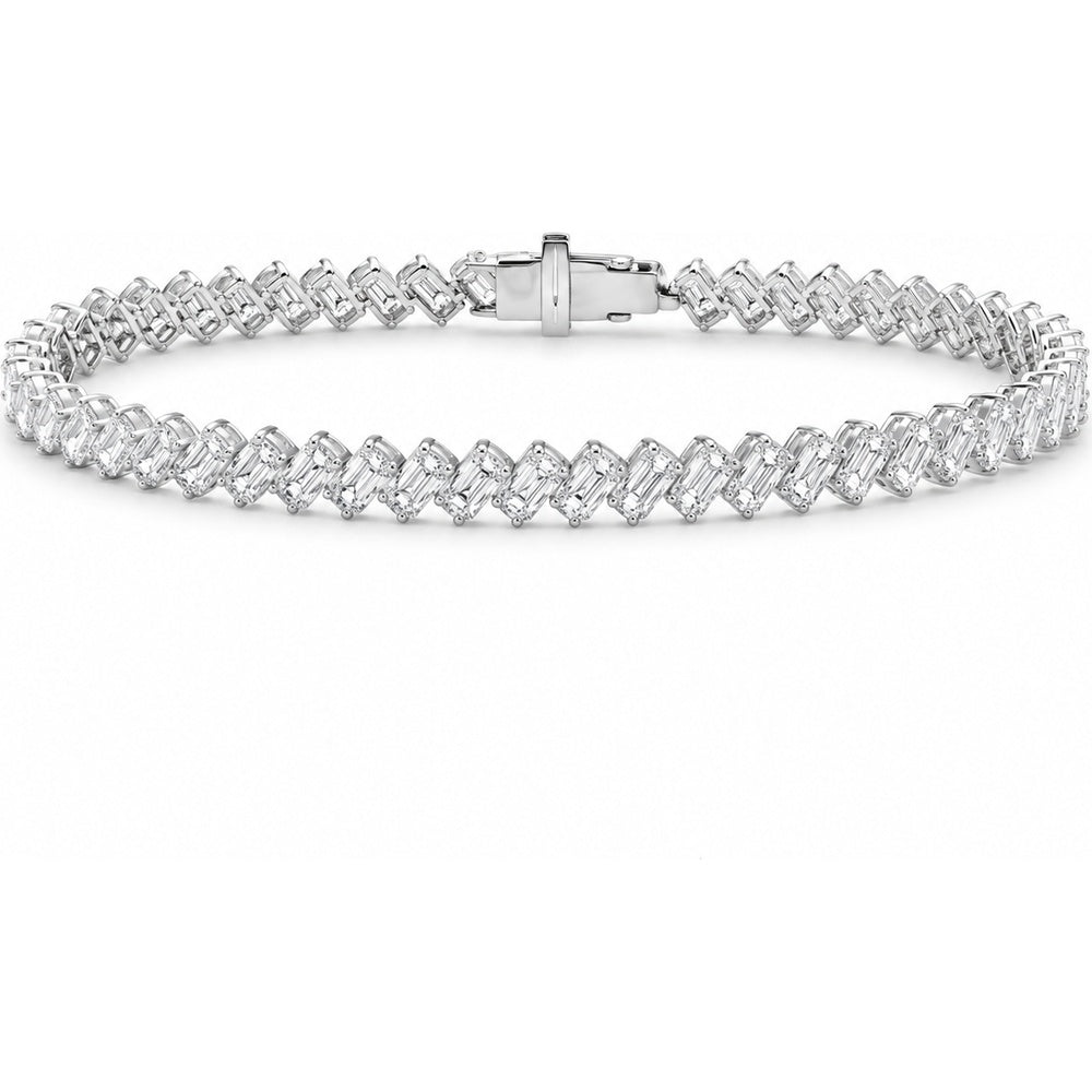 14K White Gold Tennis Bracelet with Tilted Prong-Set Emerald Cut Diamonds - 7.80 Carat Total Diamond Weight by Auriventus