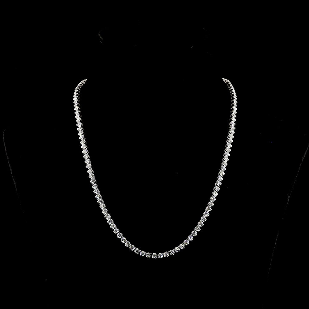 14K White Gold Tennis Necklace with 11.05 Carats of U-Prong Set Round Lab Diamonds - E-F Color VS1 Clarity - Covaloro Fine Jewelry