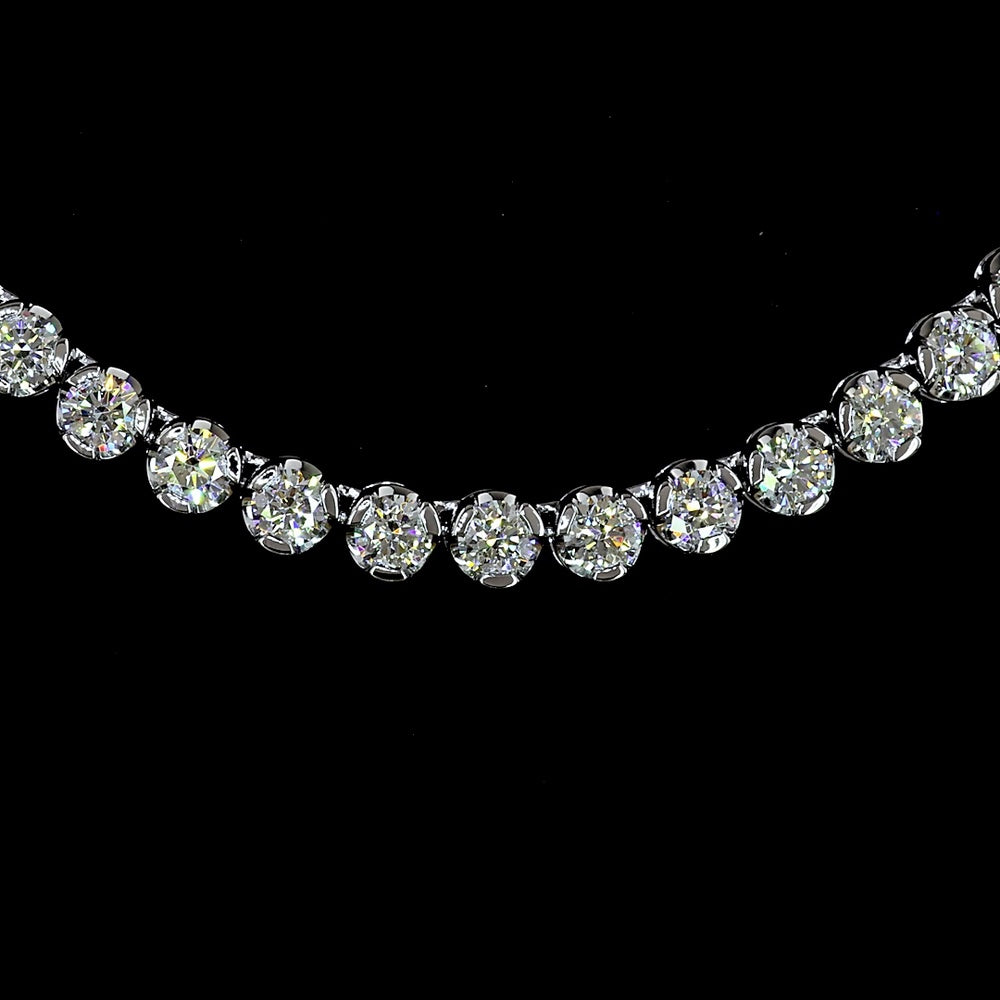 14K White Gold Tennis Necklace with 11.05 Carats of U-Prong Set Round Lab Diamonds - E-F Color VS1 Clarity - Covaloro Fine Jewelry