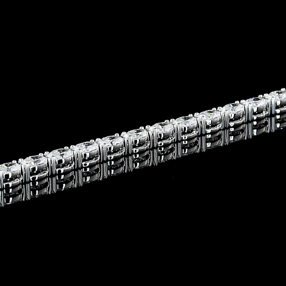 14K White Gold Tennis Necklace with 115 East-West Oval Cut Lab Diamonds - 9.97 Carats Total Weight, E-F Color, VS1 Clarity - Covaloro Fine Jewelry