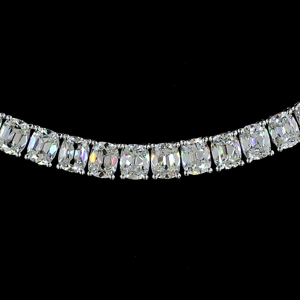 14K White Gold Tennis Necklace with 17.17 Carats of Antique Cushion Cut Lab Diamonds in Prong Setting E-F VS1 - Covaloro Fine Jewelry