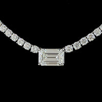 14K White Gold Tennis Necklace with 2.07 Carats Emerald Cut East-West Center and 138 Brilliant Cut Lab Diamonds - 11.70 Carats Total Diamond Weight - Covaloro Fine Jewelry