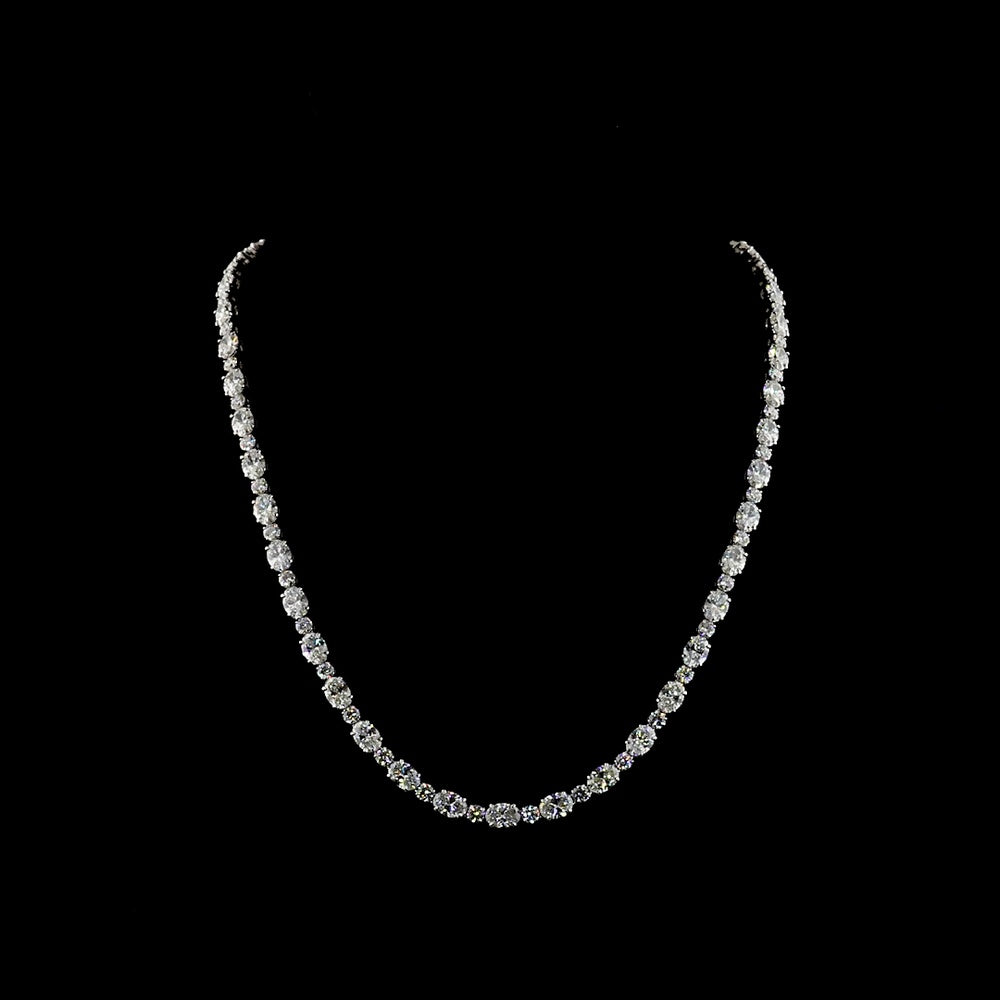 14K White Gold Tennis Necklace with 38 Round Brilliant and 44 Oval Cut Lab Diamonds - 31.03 Carat Total Weight - Covaloro Fine Jewelry